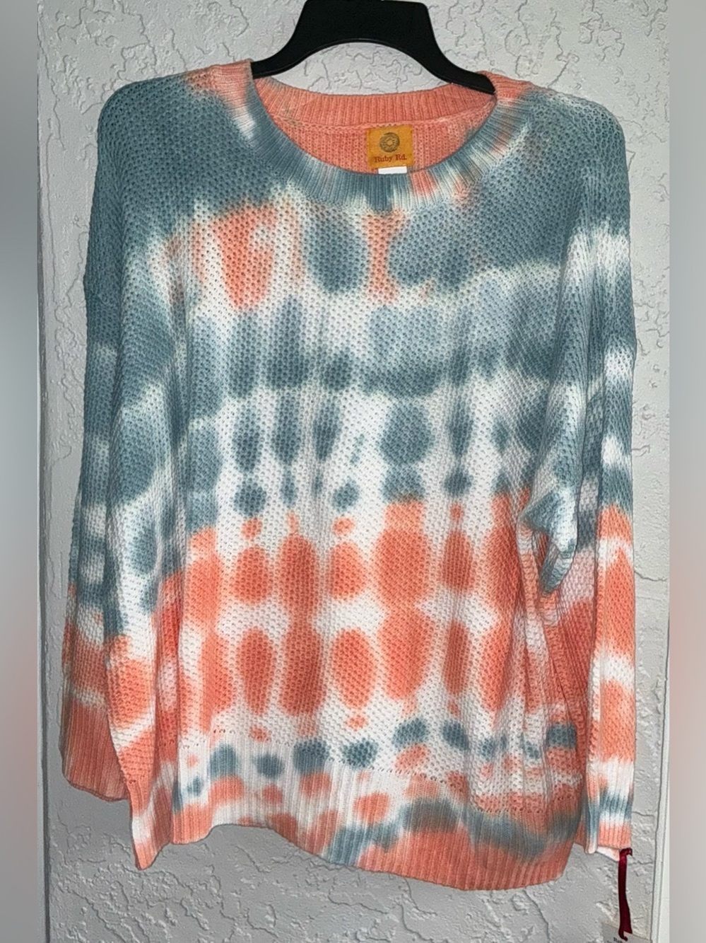 Ruby Rd. Pastel Tie-Dye Knit Top in Coral, Teal & White